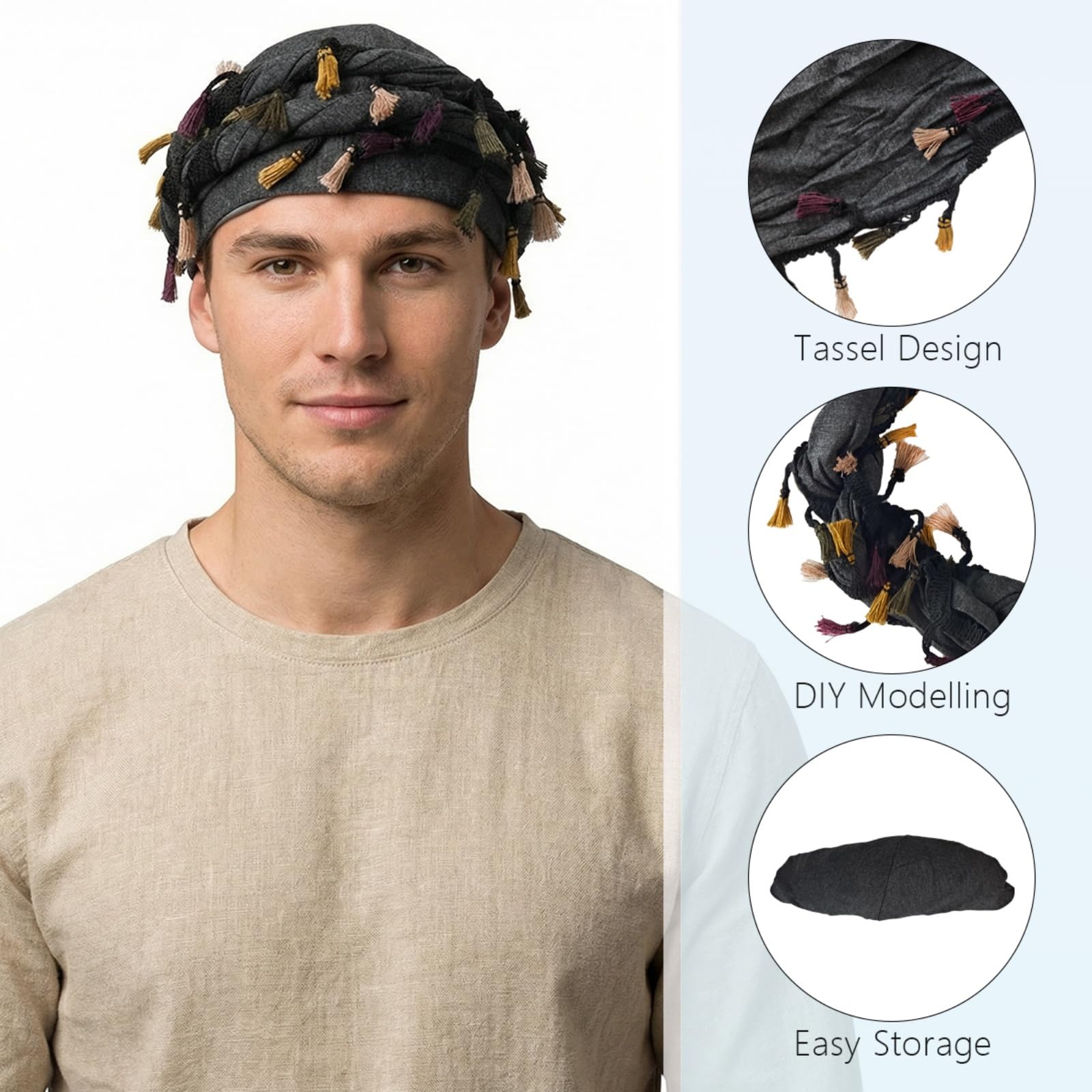 Vintage Turban Durag, satynowa podszewka, rozciągliwa chusta na szyję, męski Twist Turban Durag, chusta na głowę