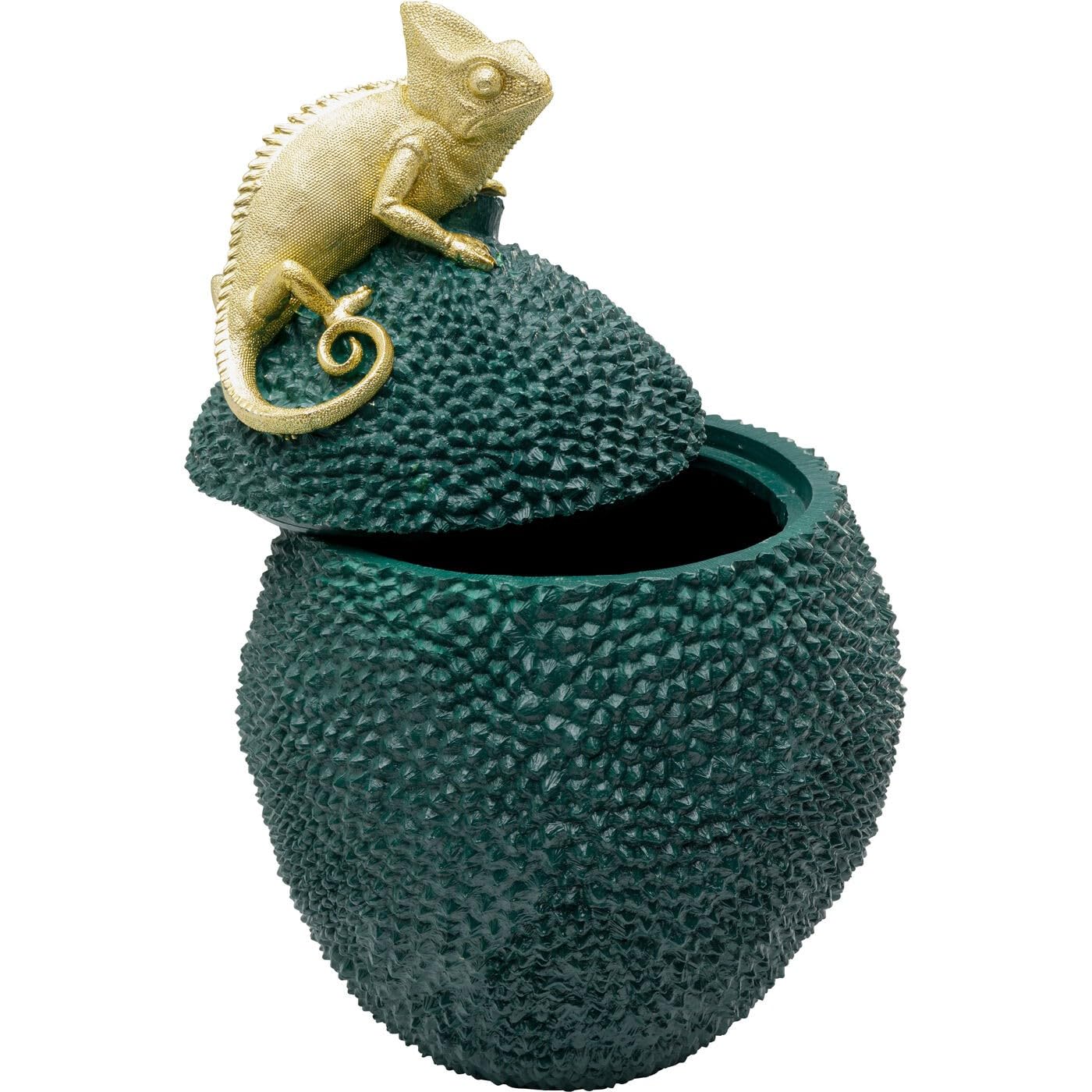 Kare Deko Dose Jackfruit Chameleon, Grün, 41x26x27 cm, Aufbewahrungsdose, Chameleon Motiv, Handgearbeitet, Wohnzimmer