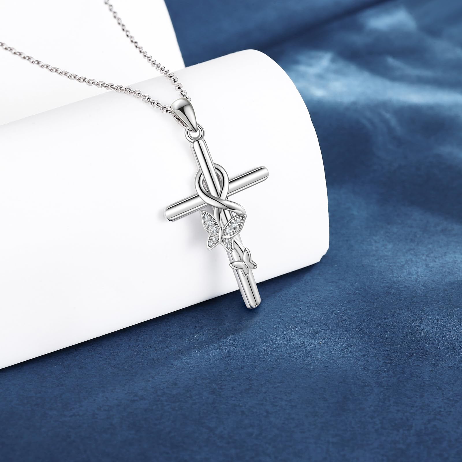 POPLYKE Kreuz Halskette für Frauen Sterling Silber Kreuz Schmuck für Mama Frauen Herren