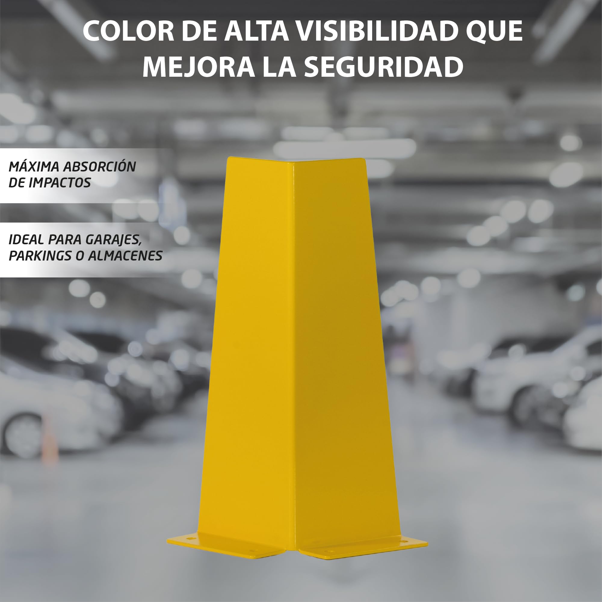 Protector Metálico Esquinero para Almacenes y Parkings | Protege Postes, Estanterías y Columnas | Acero Alta Visibilidad 400 mm | Protección Industrial Antigolpes con Fijación Segura al Suelo