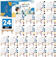 ESRICH 24 Mini Acrylic Paint Kit with Easels, 3x3in Canvases, Non-Toxic Paints, Brushes & Palettes - Kids Art Set, Beginner Gifts, Valentine's Painting Party