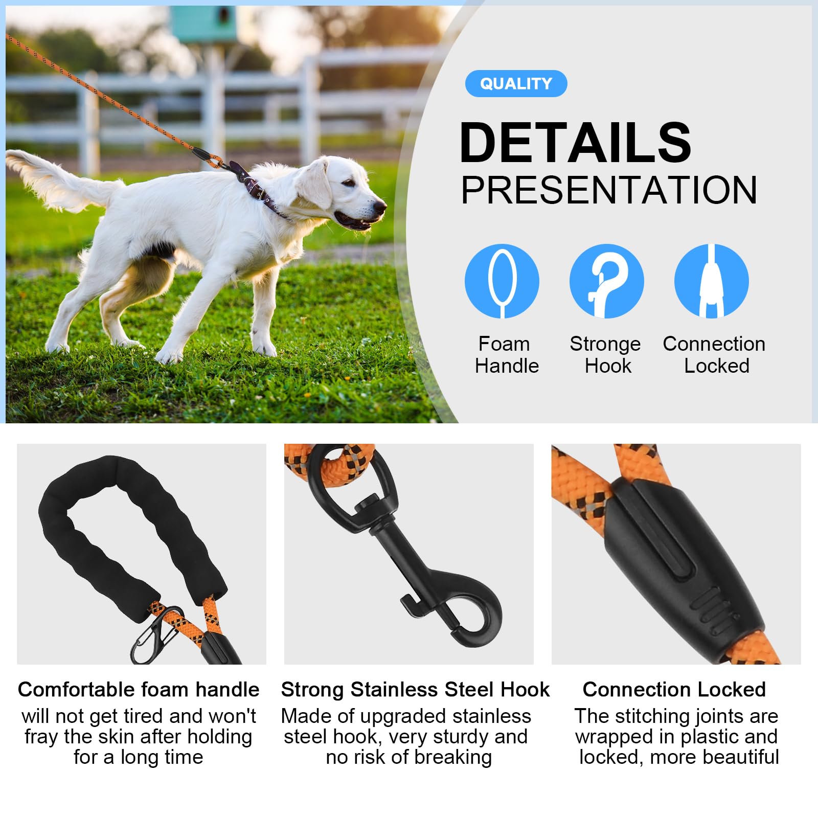 Guinzaglio per Cani Addestramento, 2m/3m/5m/10m/20m/30m Lungo Nylon Guinzaglio Cani Resistente Leggero con Impugnatura, Riflettente Lunghina Cane, Adatto per Tutti i Cani