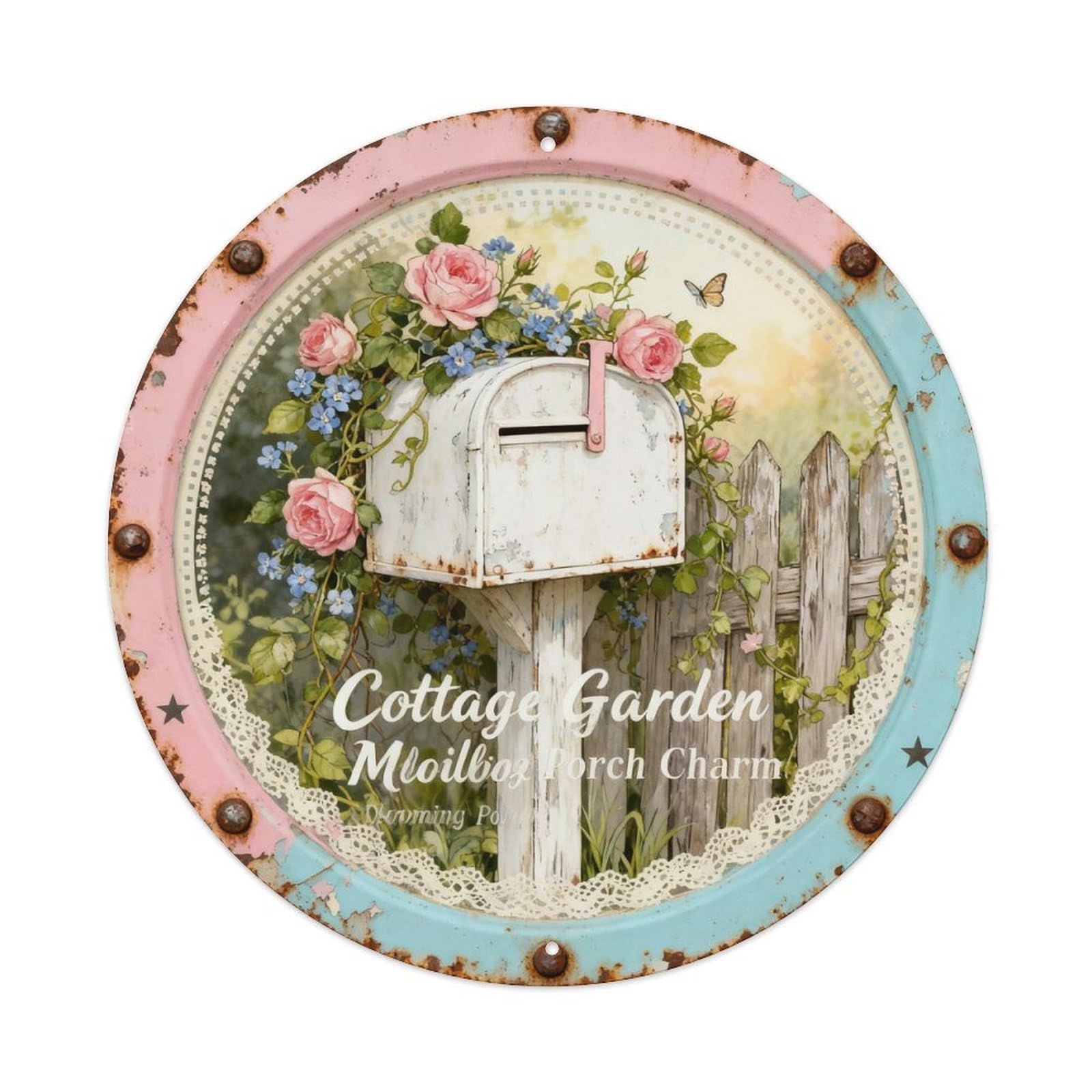Cottage Garden Mailbox Metal Tin Sign Plaque