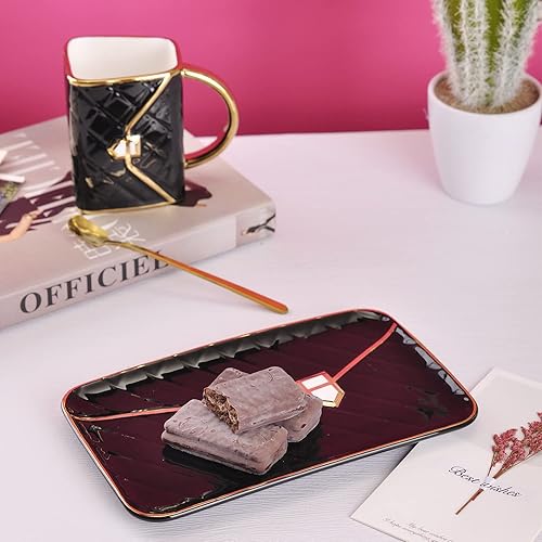 Miniatura 10 de WHJY Juego único de taza de café rosa y azul de cerámica, juego de taza y platillo y cuchara, lindo juego de té de la tarde femenino, regalo de