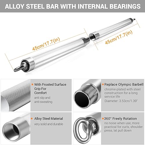 Miniatura 9 de DASKING Barra de bandas de resistencia desmontable de 30 pulgadas, 35.4 pulgadas, 38.5 pulgadas, barra de ejercicio de carga máxima de 500 libras,