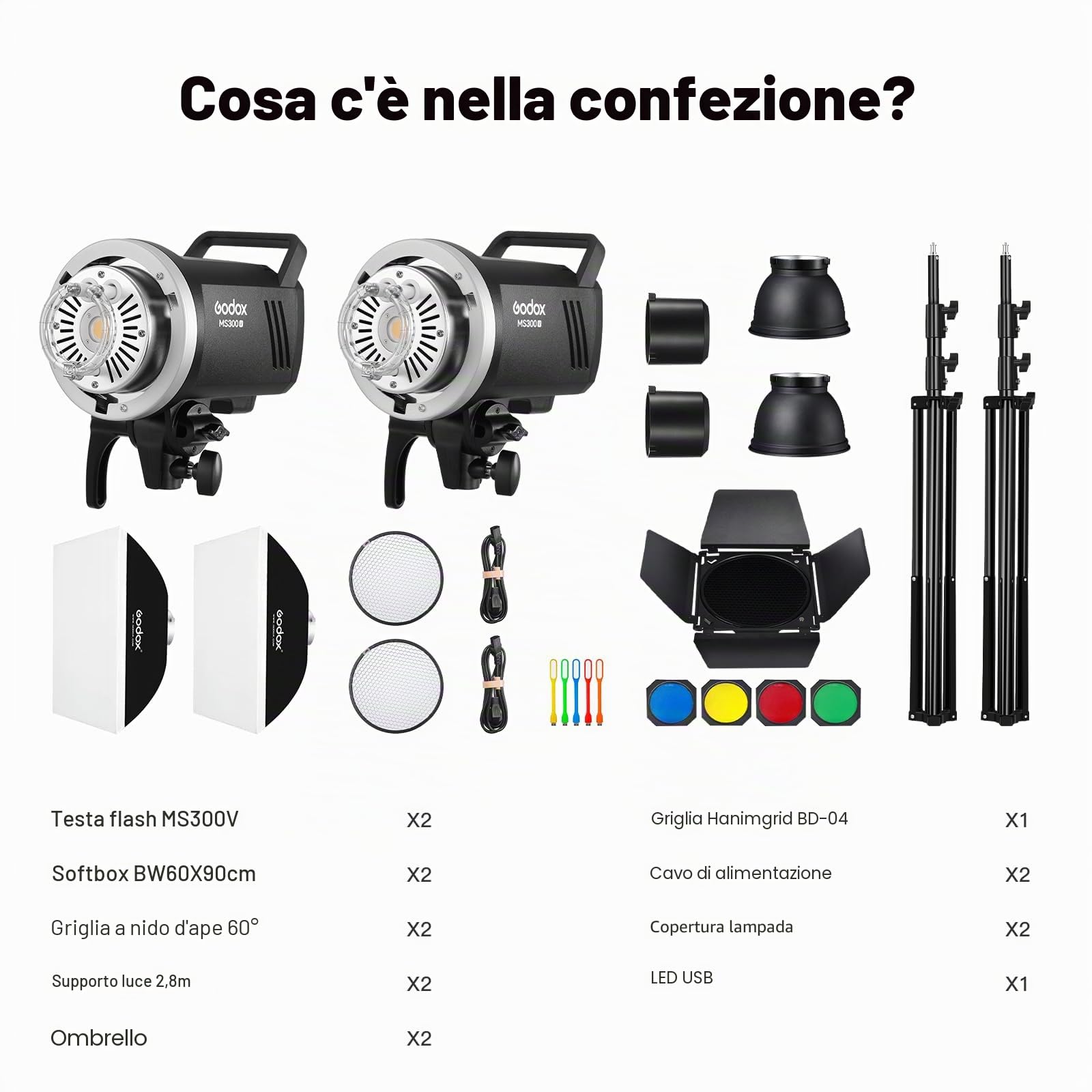 GODOX MS300V Flash Kit per riprese in studio, video e ritratto con supporto luce softbox