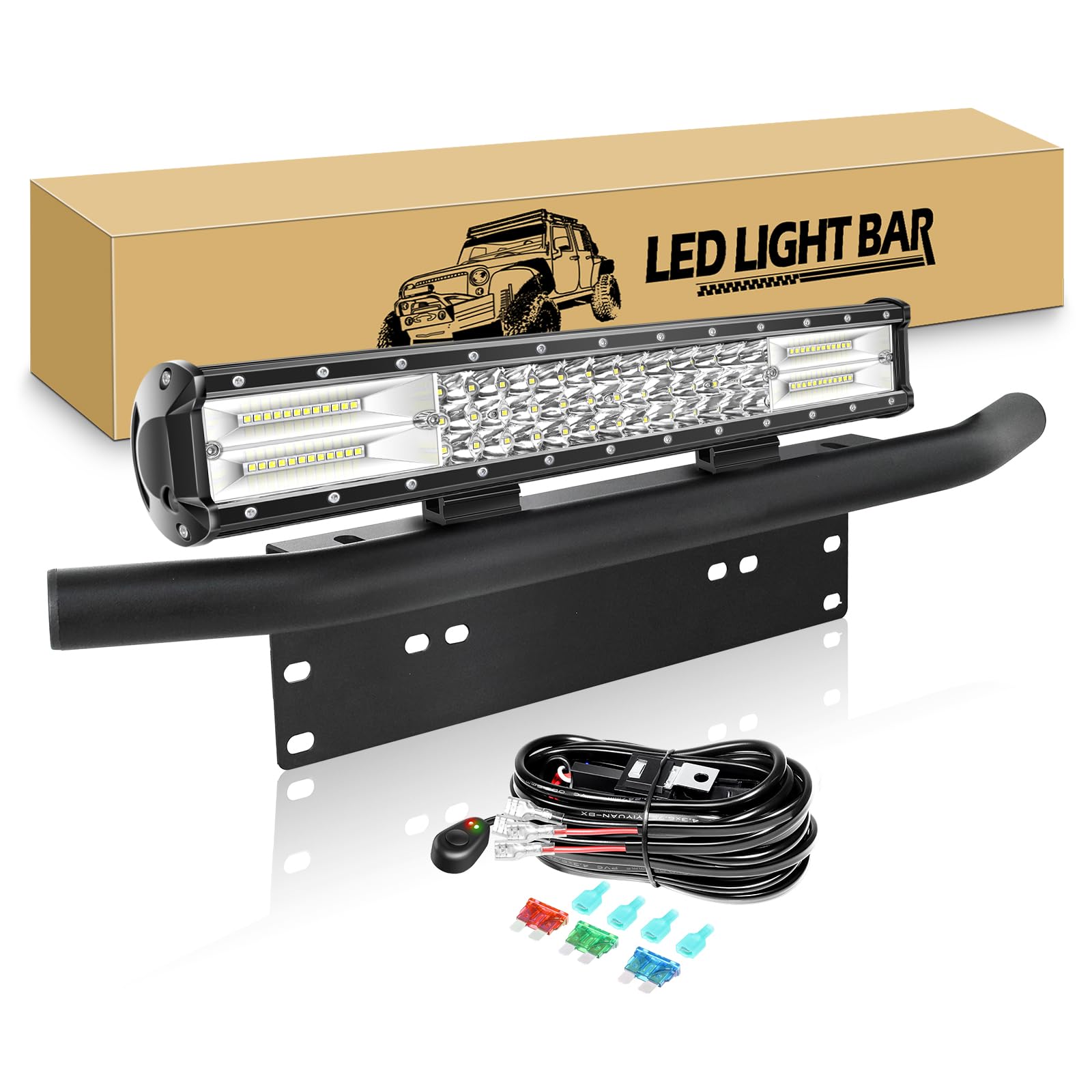 RIGIDON 7D Barra Led Fuoristrada, 45cm 252W Tripla riga Barra Luce Led + Staffa Targa Alluminio Bull bar Paraurti Anteriore con Cablaggio per 4x4 Auto Veicoli Trattore SUV ATV UTV 4WD