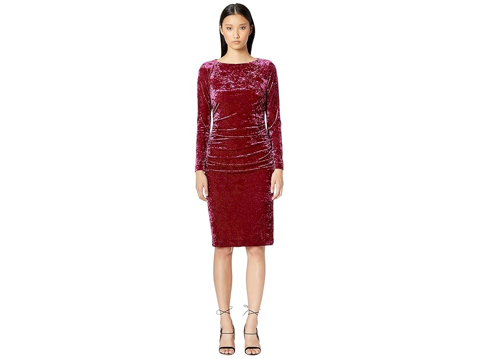 

Nicole Miller Crushed Velvet Boat Neck Ruched Dress (Fuchsia) Women's Dress