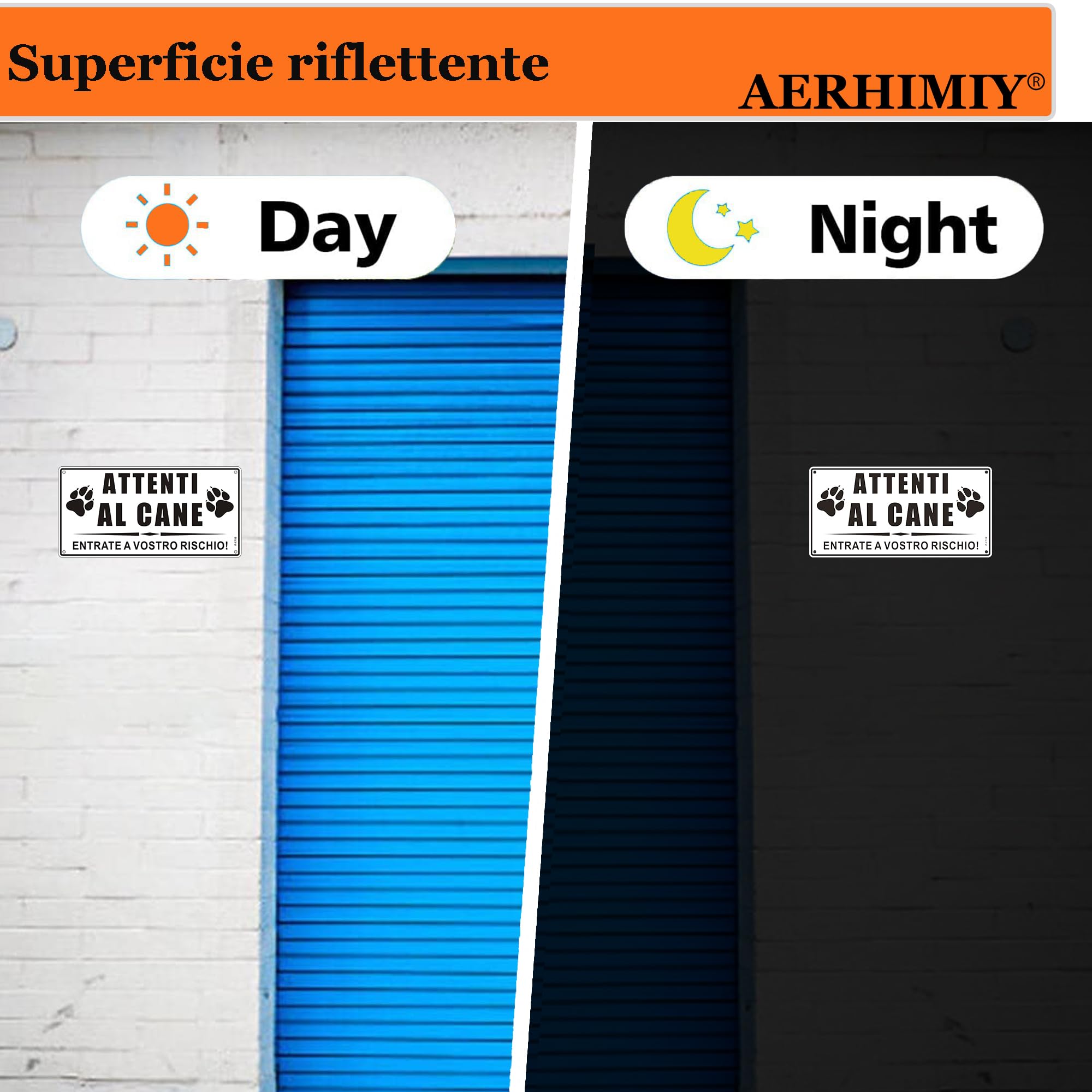 Cartello Attenti Al Cane Alluminio Riflettente 15x30cm, Attenti al Cane Metallo, Protezione UV, Impermeabile, Con Fori, Bianco