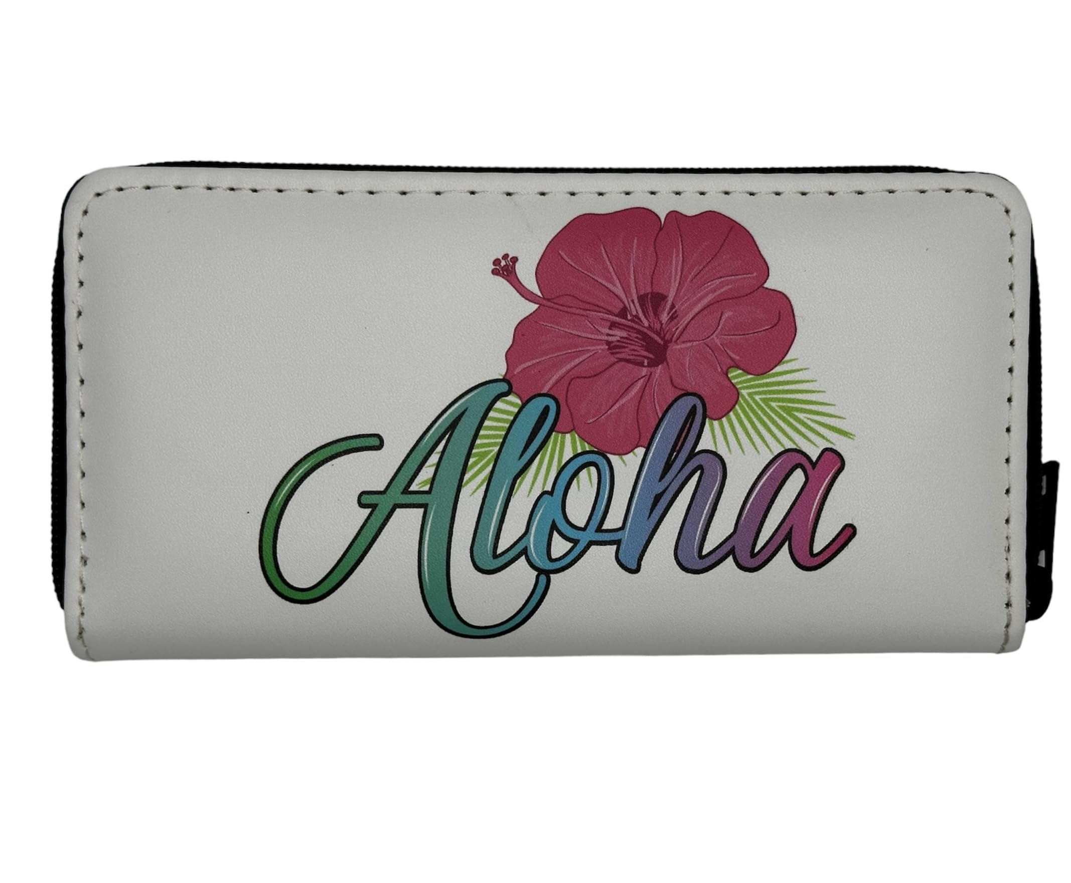 ALOHA Wallet Purse Long Leather Waterproof Cash Card Holder Cute Hawaiian Hibiscus Print Clutch Purse Holder Zipper Closure Mini Wristlet Coin Bag