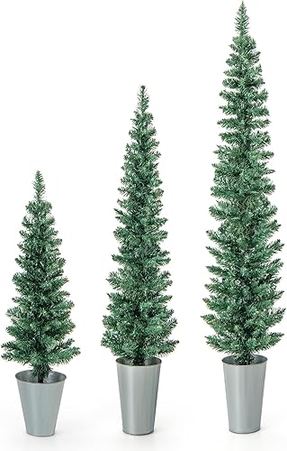 HAPPYGRILL Juego de 3 árboles de Navidad artificiales en maceta de 3, 4 y 5 pies, árboles de Navidad de lápiz con 120, 140 y 160 puntas de rama, HAPPYGRILL Juego de 3 árboles de Navidad artificiales en maceta de 3, 4 y 5 pies, árboles de Navidad de lápiz con 120, 140 y 160 puntas de rama,