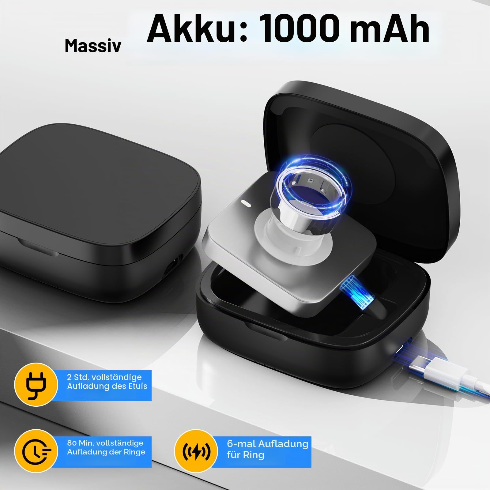 Kabellose Ladehülle für Oura Ring 4 & 3 Ladegerät, 1000 mAh tragbare Reise-Ladestation, passend für alle Ring-Gen-4- und 3-Größen, 30 Tage Laufzeit