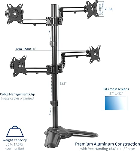 Miniatura 4 de VIVO Soporte de escritorio para monitor de computadora VESA de aluminio con movimiento completo, compatible con pantallas de 17 a 32 pulgadas,