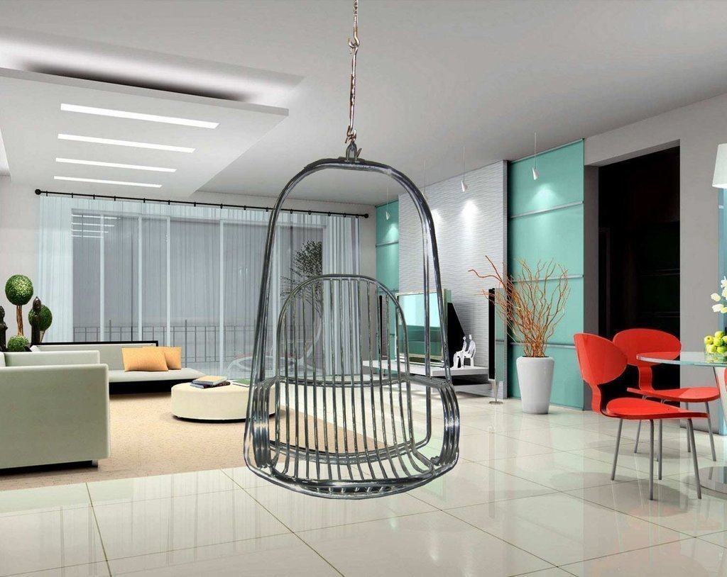 Hammock & Swing Stainless Steel Frame Indoor With Free Bearing & Spring To Rotate In Any Direction (Silver)
