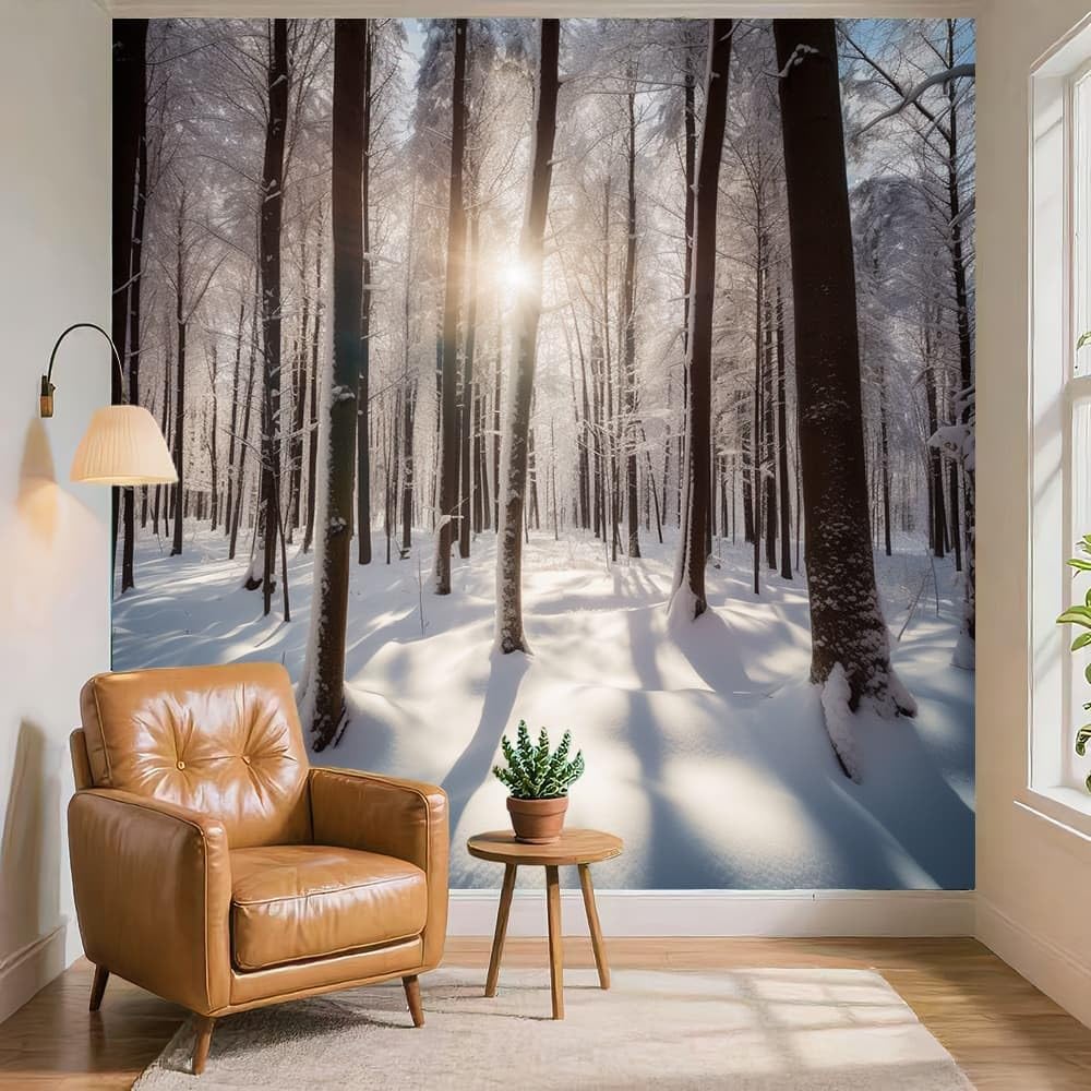 Tapeta do sypialni 300 x 210 cm zimowy krajobraz dżunglowy z włókniny moda dekoracja ścienna XXL plakat ścienny biały gigantyczny papier ścienny salon pokój dziecięcy