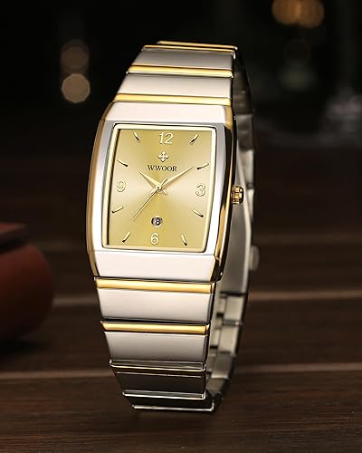 Miniatura 6 de WWOOR Relojes cuadrados para hombres y mujeres, reloj cuadrado de acero inoxidable para hombre con fecha, reloj casual con fecha cuadrada