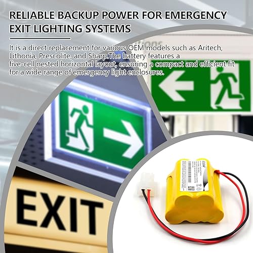 Miniatura 5 de elxjar Paquete de 5 baterías de repuesto de Ni-CD de 6 V 1000 mAh para Aritech 10050205 Lithonia ENB-06006 ENB06006 Prescolite Señal de salida Luz