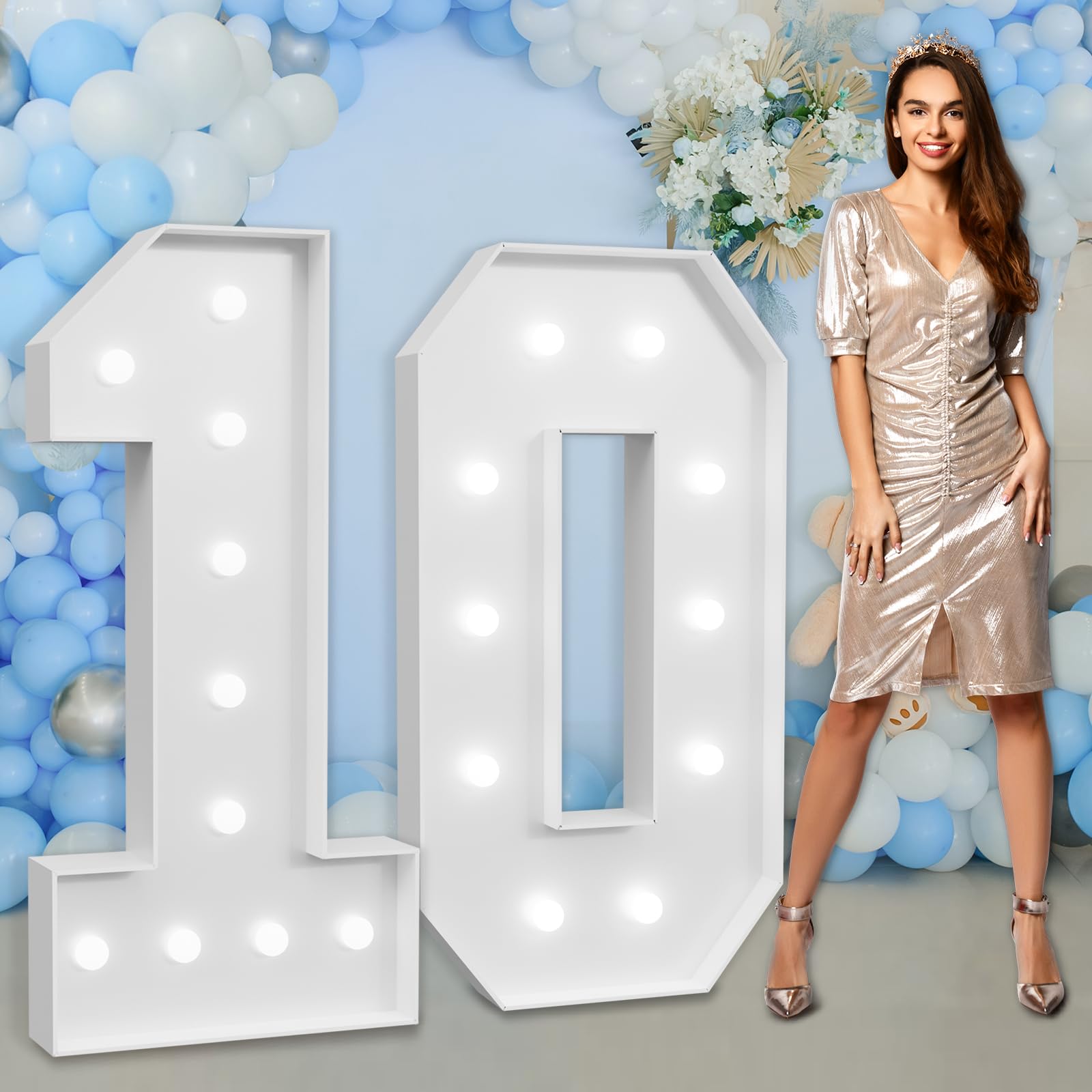 imprsv Marquee Numbers Large 10th-Birthday Decorations: 4ft Light Up Number Party Decor 10 Year Old Girl and Boy Birthday Decoration Backdrop