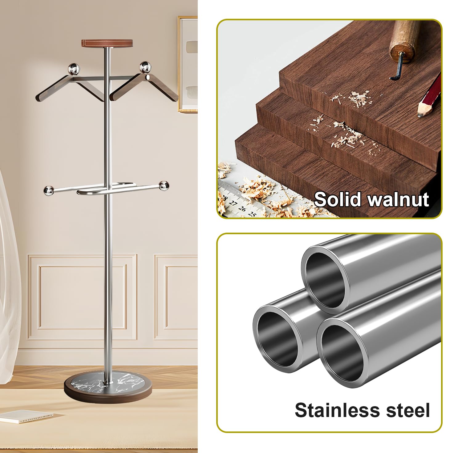 Hanr - Appendiabiti da uomo con pantaloni, 138 cm, con mensola, per camera da letto, soggiorno, bagno, Stummer Diener con Hanrs