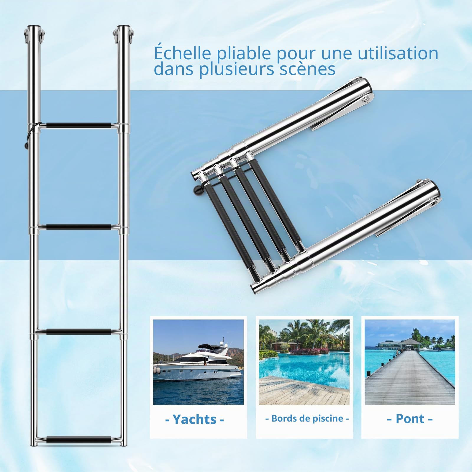 SOARS Échelle Télescopique Acier Inoxydable 4 Marches Antidérapantes 227 KG 27x115,5 cm