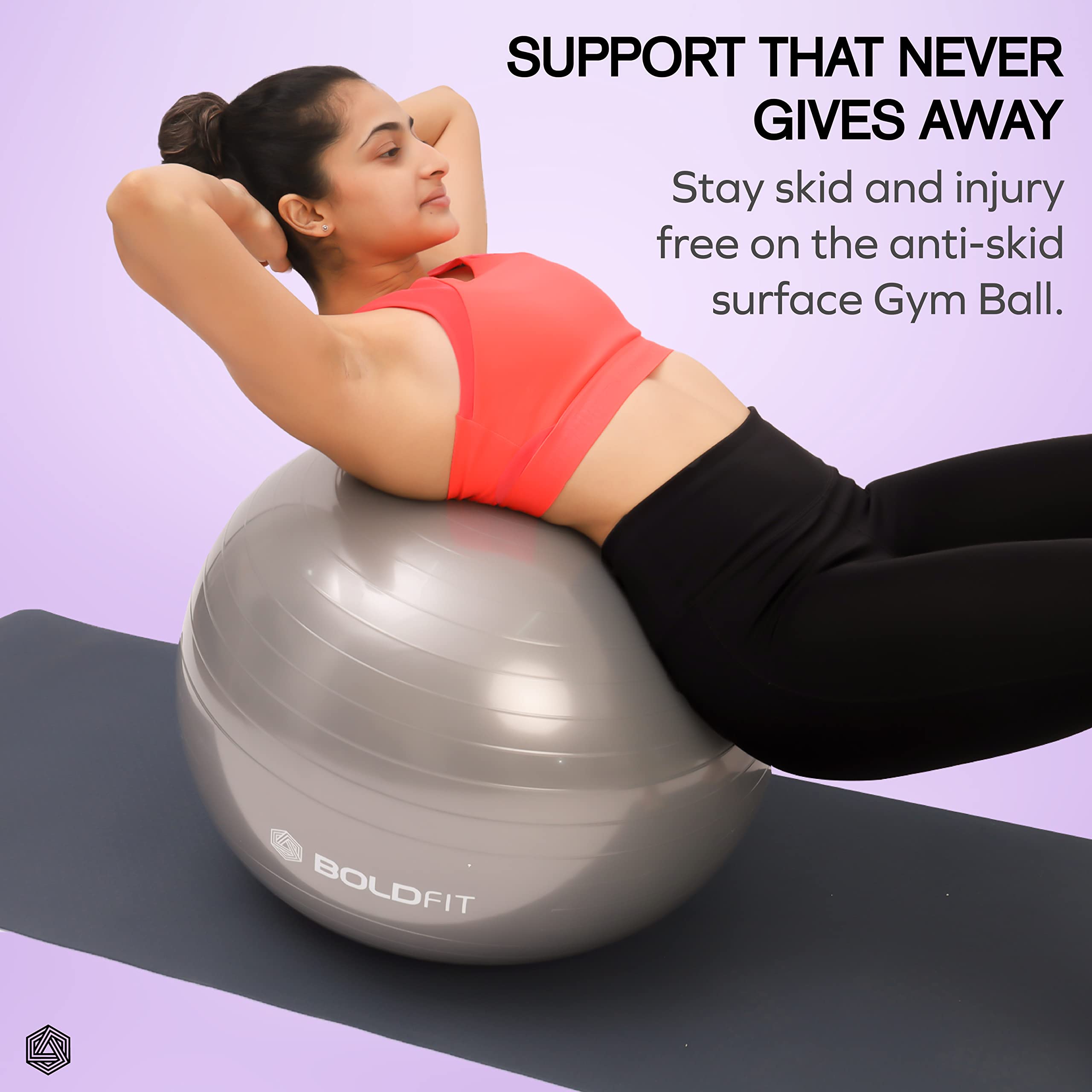 Boldfit Gym Ball for Exercise with Foot Pump for Workout, Yoga for Women and Men Swiss Ball for Balance Stability Training, Fitness 75Cm-Grey 1