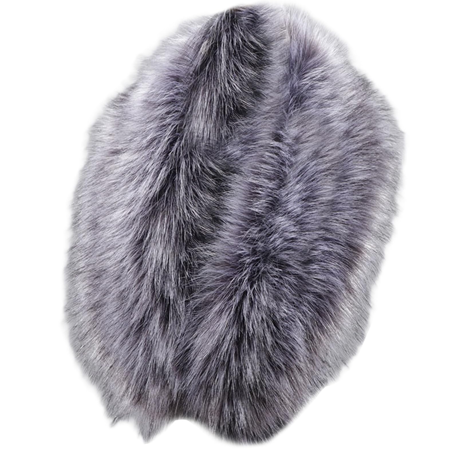 Thoanby Women's Grey Scarf, Furry Plush Collar Trim For Hoods Replacement Shawl Large Scarf Wrap Stoles Winter Neck Warmer Coat Accessory