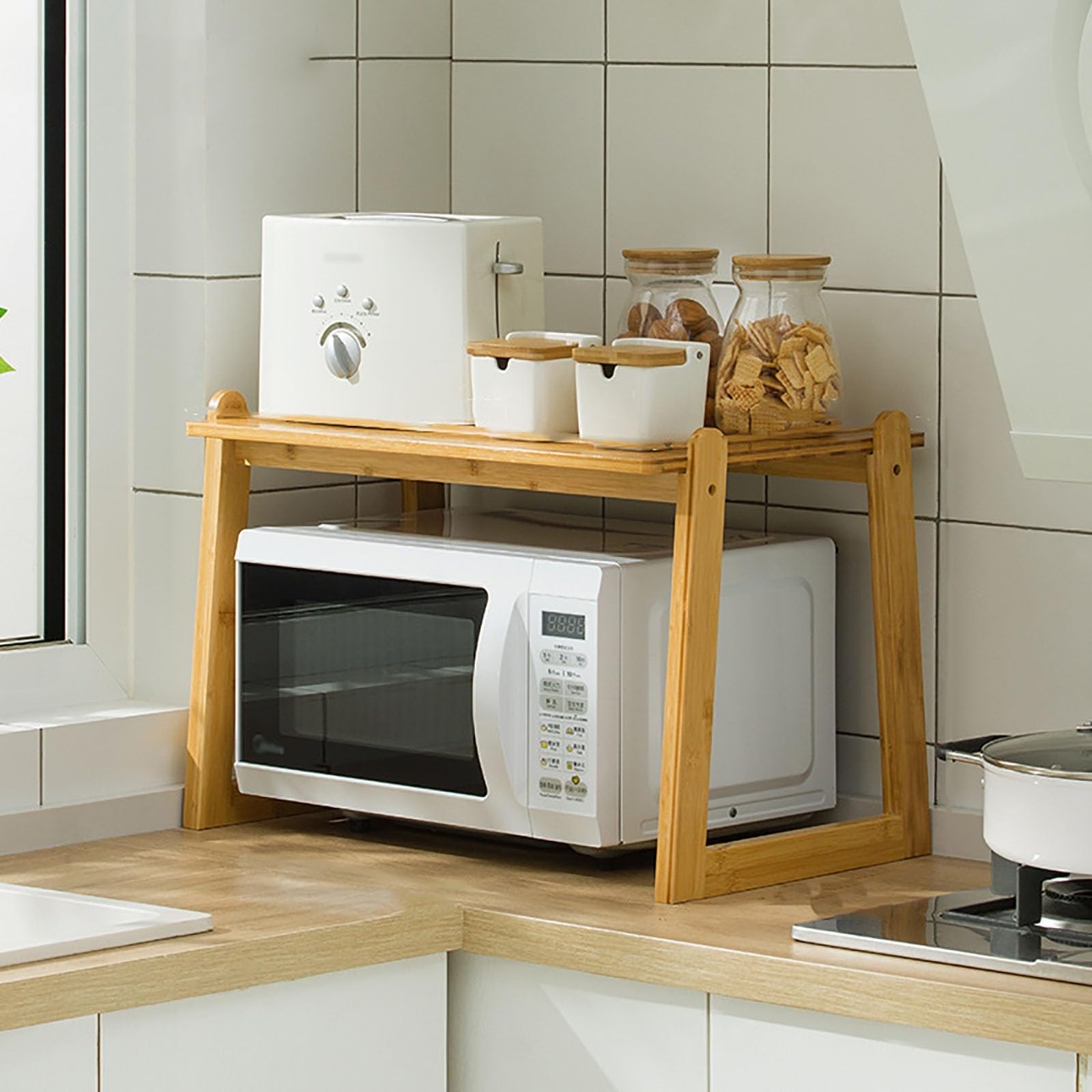 Scolapiatti in bambù naturale per microonde, solido ripiano Sto per piano di lavoro, 60 cm, ideale per cabi e sale da pranzo e nizer