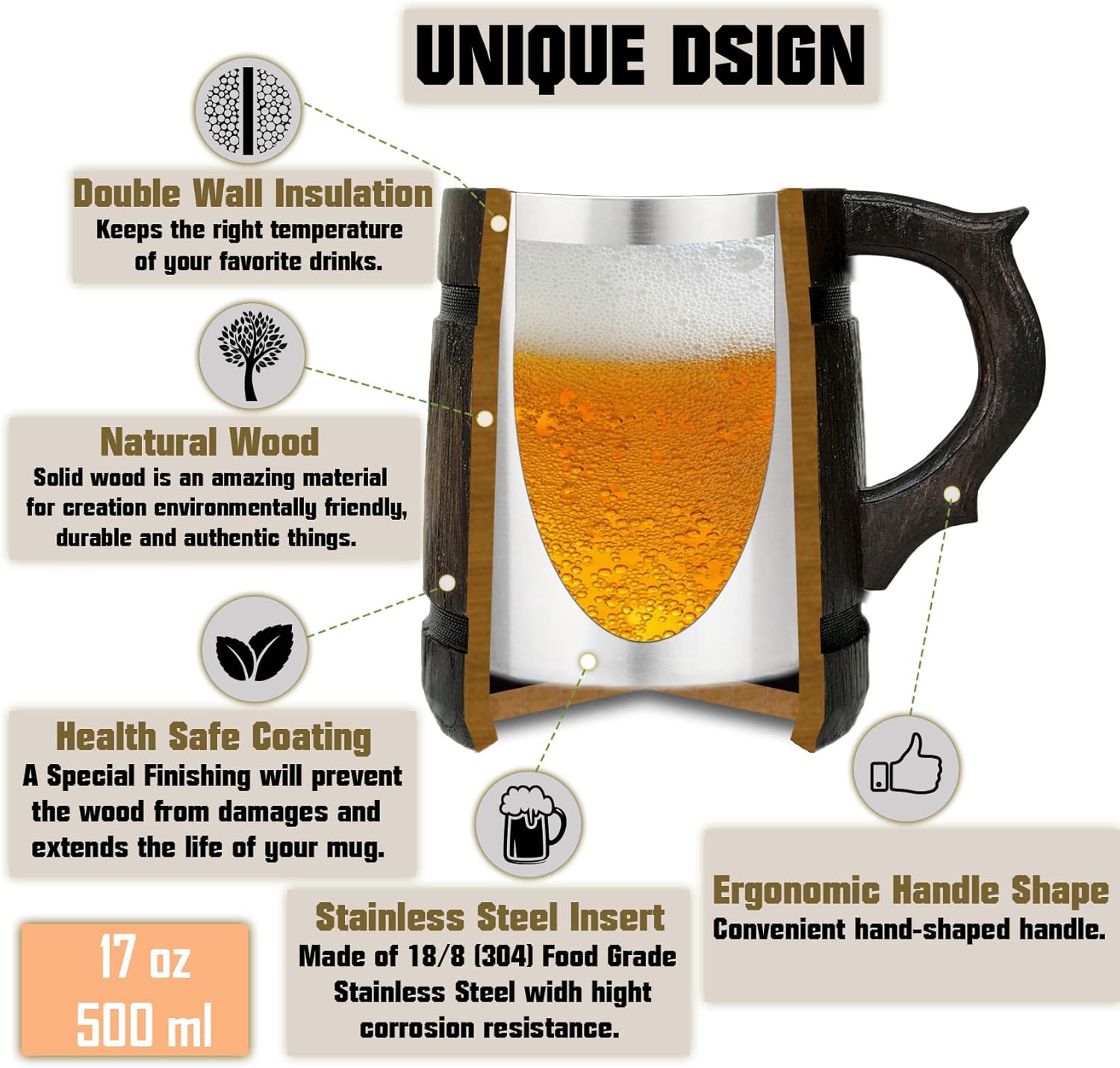 WoodwithMood Tears of My Players Mug for DnD Party Gifts, Oak Wood, 17oz, Dungeon Master Gift, Beer Stein, Anniversary, Christmas, Birthday Gifts for Him, Beer Tankard