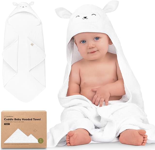 KeaBabies Luxury Hooded Baby Towel (Lamb) - Bamboo-Derived Viscose, Extra Absorbent