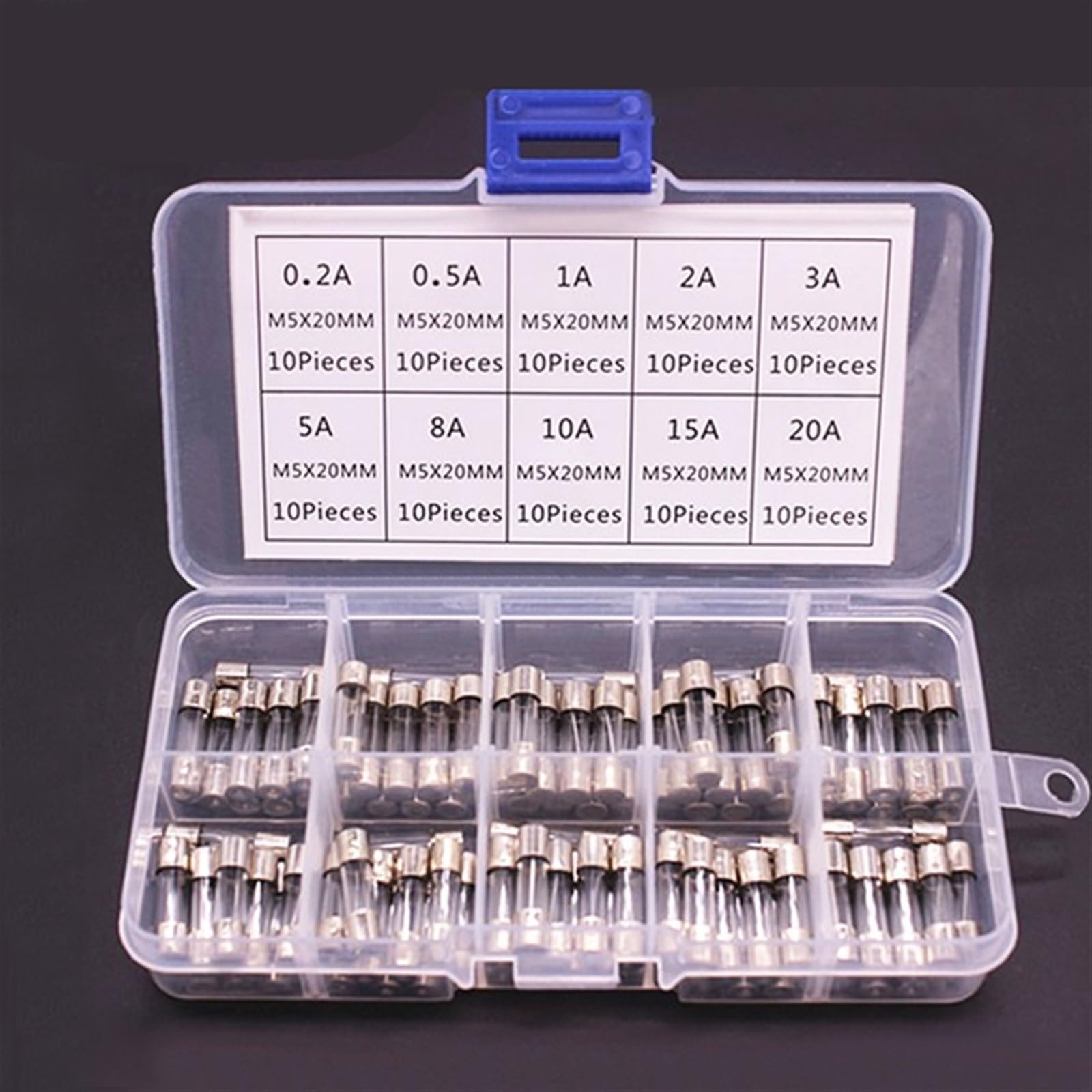 100/72pcs Fusibili in vetro for auto a soffiaggio rapido for tubi in for 0.2-20A .5-30A Kit assortiti for aspirapolvere for gonfiaggio della luce dell'auto(100pcs)