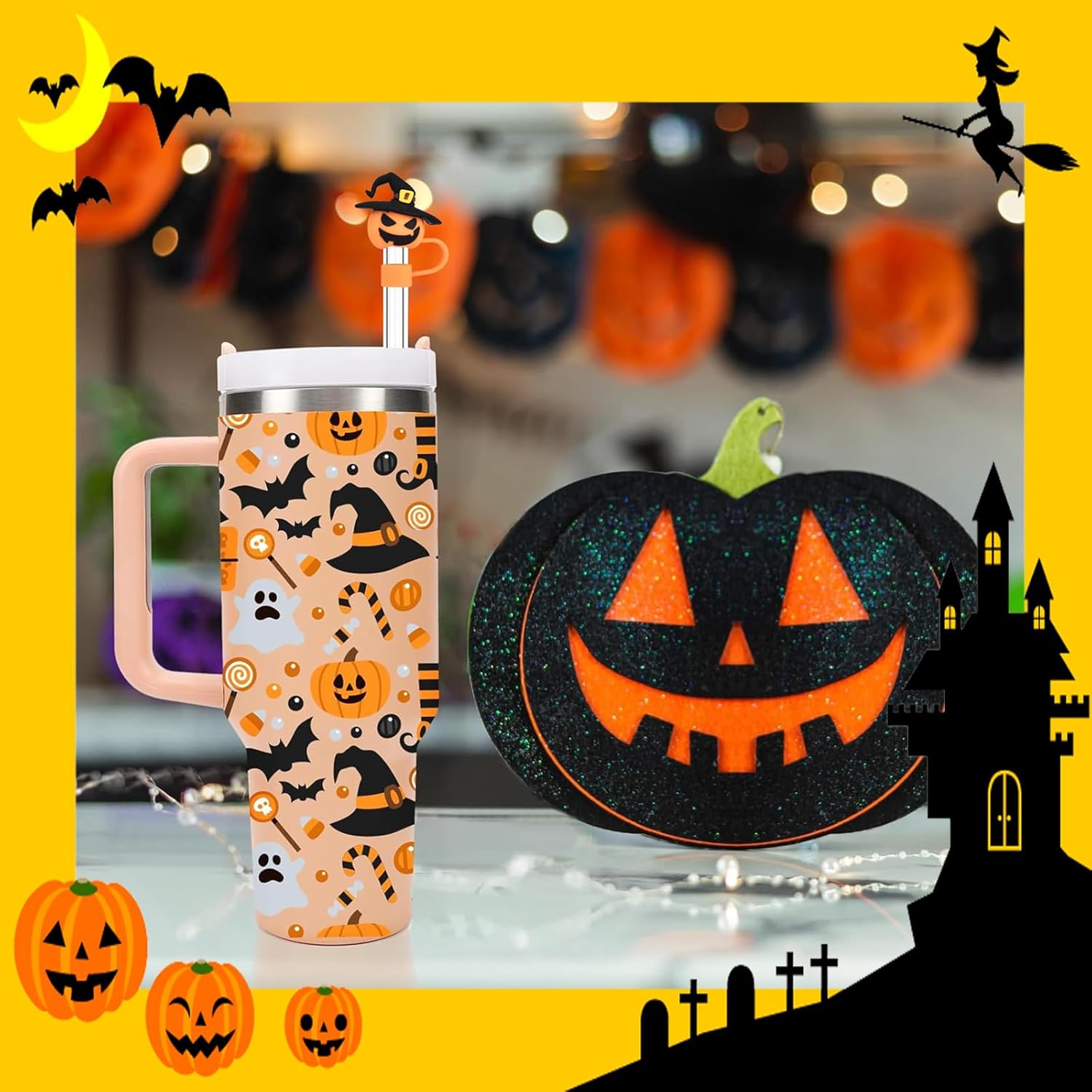 Haundry 6Pcs Halloween Straw Cover Cap for Stanley Cup 40oz/30oz Tumbler, 10mm Reusable Cute Ghost Drinking Straw Topper Accessories, Portable Protector Plugs Decorations Gifts for Party Halloween - Image 8