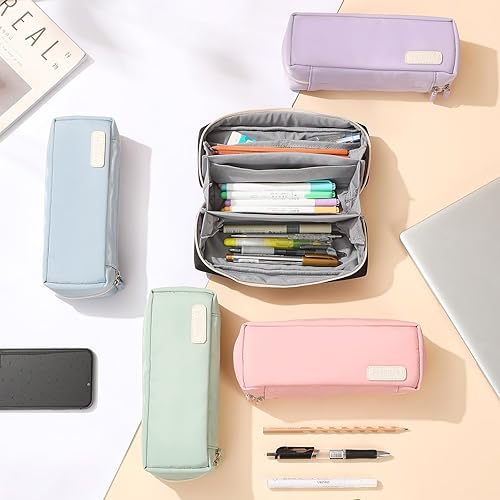Miniatura 7 de Estuche organizador pequeño con cremallera, estuche estético para lápices de luz, bolsa de lápices morada para hombres y mujeres