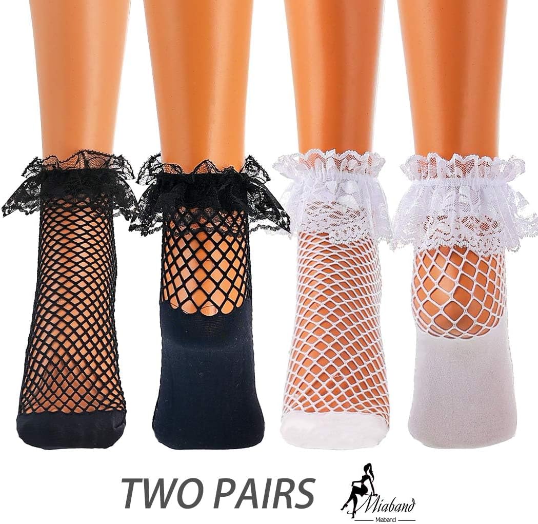 Fishnet Sheer Socks Bow Mesh Net Socks Elastic Hollow Short Sock for Women 2 Pairs - Image 6