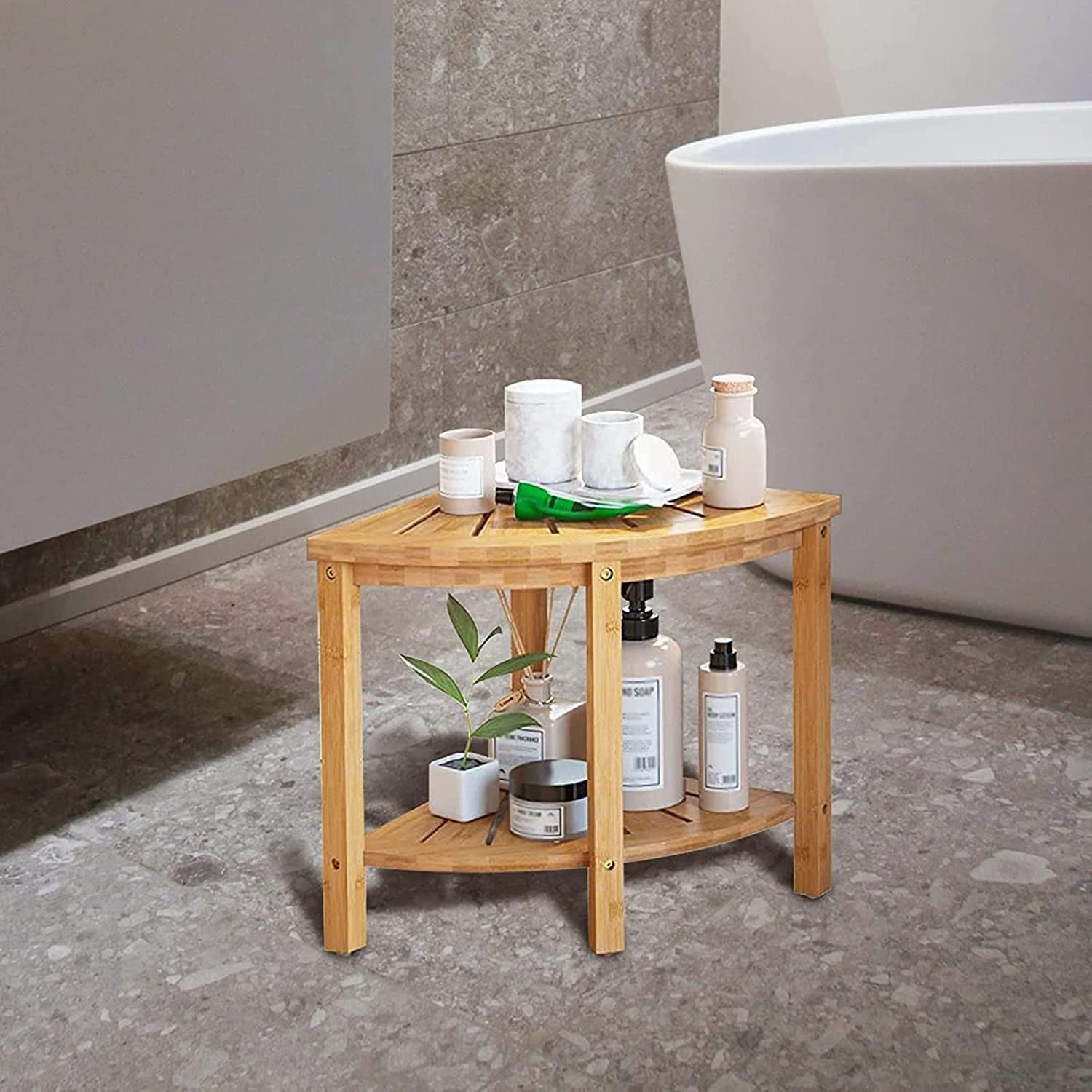 Banc de douche en teck portable et tabouret de bain avec étagère de rangement
