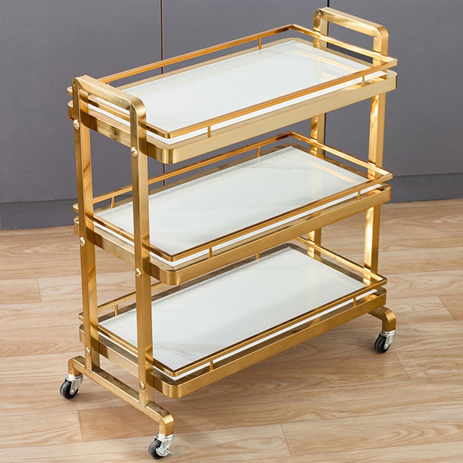 Kiboncy F Heavy Duty 3-Tier Restaurant Serving Cart, Stainless Steel Catering Trolley With Lockable Casters, Mobile Ood Snack Cart Or Ktv Hotel Cafe(F)