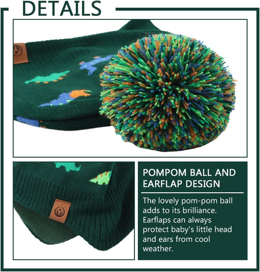 JANGANNSA Knitted Baby Hat Scarf Set Winter Warm Boys Girls Beanie Fleece Lining Toddler Kids Hats with Pompom - Image 4