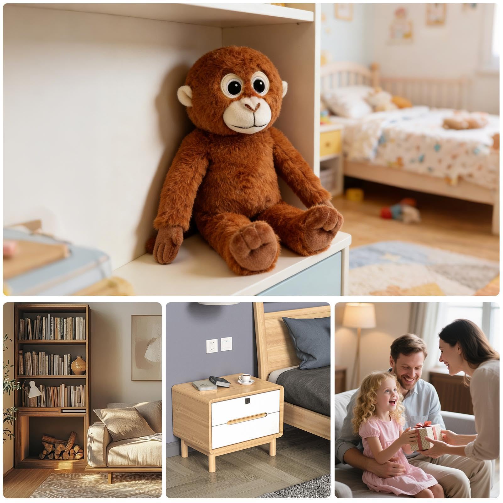 Genérico Mono De Peluche - Diseño Realista con Manos Largas, Muñeco De Peluche De 36cm, 110g De Peso + Marco De 14.2 Pulgadas, Fibra Sintética Suave Premium - para Salones & Día del Niño