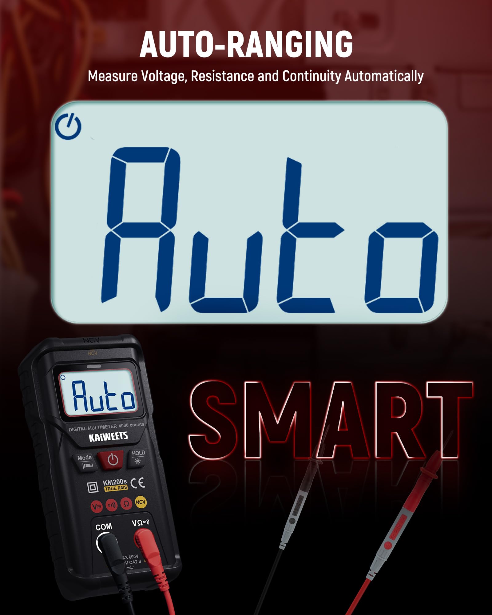 KAIWEETS Digital Multimeter KM200s with True RMS, Auto Ranging Voltmeter, Smart Measurement, NCV Non-Contact Voltage Detector - Image 3