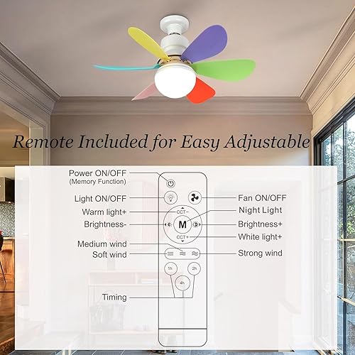 Miniatura 6 de Ventilador de techo con control remoto de luz 16.5", tornillos en ventilador de techo en base E26E27 (colorido)