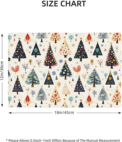 Miniatura 2 de Dining Table Placemats Set of 4-12x18 Inch Colorful Christmas Tree Print Faux Linen Double Heat Resistant Place Mats, Kitchen Table Mats, Wipeable