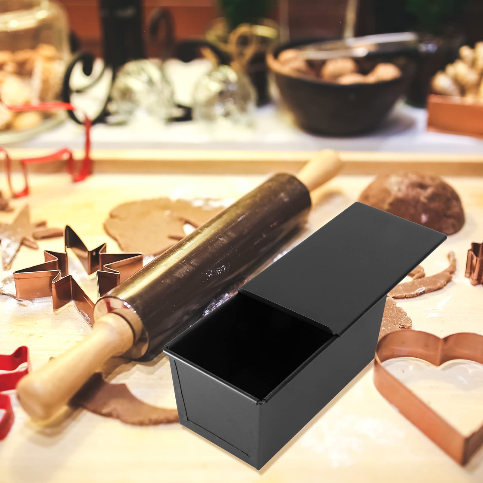 UPKOCH Molde para Pan Negro con Tapa de Acero Inoxidable 450 G | Antiadherente, Conducción Térmica, Uso Doméstico, para Hornear Pan y Tostadas