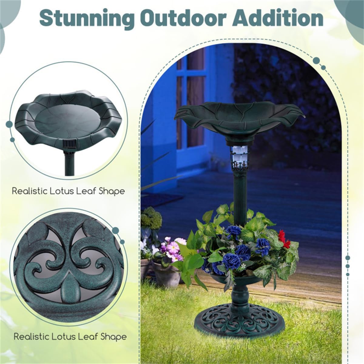 JHshop Birdbath for Outdoors Yard Outside Outdoor Garden Decoration Pedestal Base Stand - Bird Bath Backyard Birding Outdoor Décor, Garden Lawn Yard Decorations, Bronze, Green