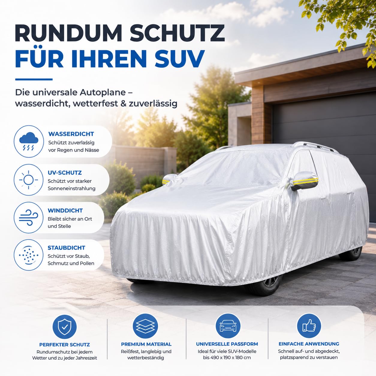 Bâche de protection pour SUV - Imperméable et résistante aux intempéries - Pour SUV (490 x 190 x 180 cm)