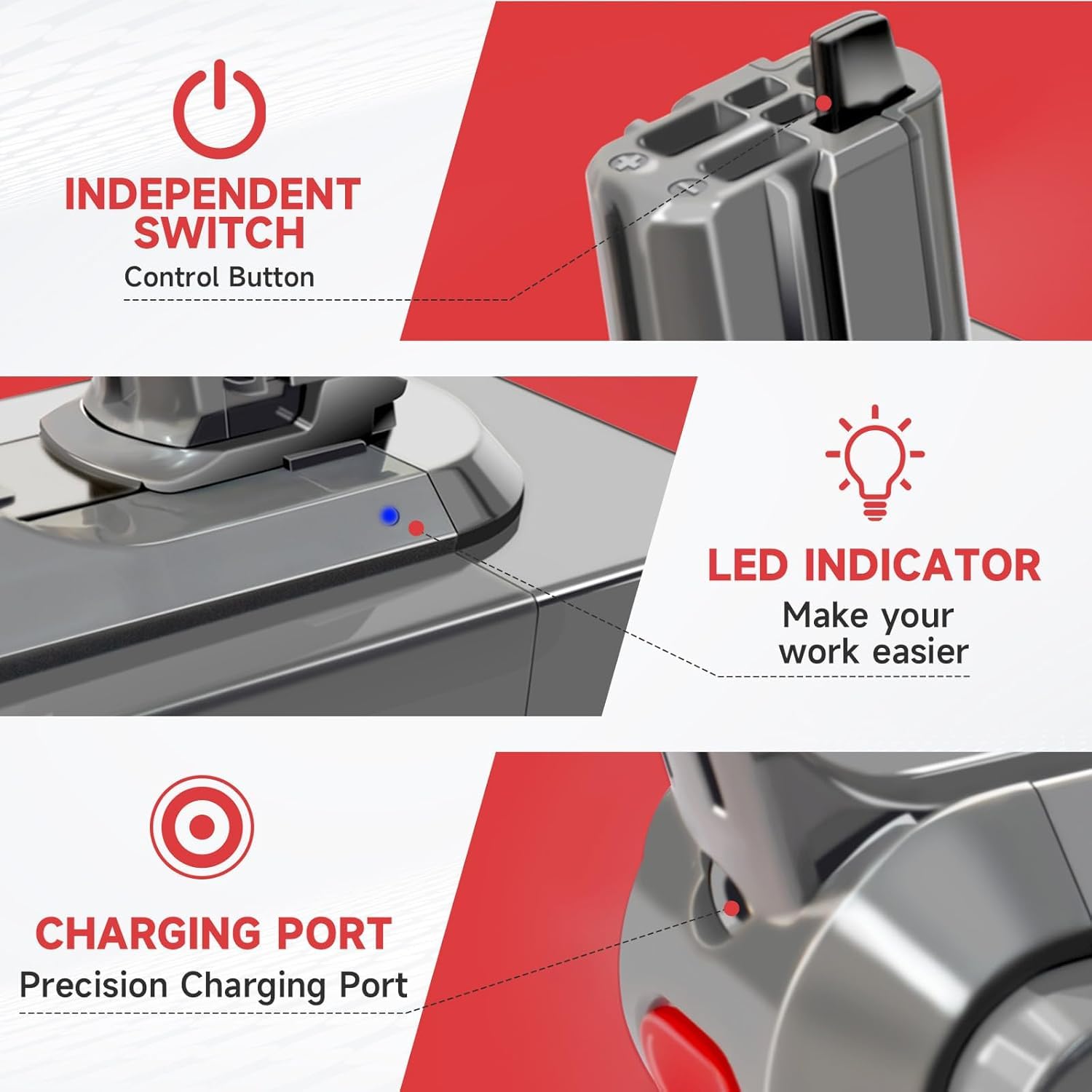 Repuesto para Dyson V11 Batería V15 SV15 SV16 SV22 Estilo de instalación de botón Aspiradora inalámbrica de mano 25.2V (no apto para estilos de fijación SV14 con tornillos)