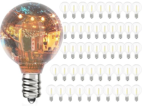 Miniatura 10 de Svater Bombillas LED G40 de repuesto para tira de luces al aire libre, paquete de 25 bombillas regulables inastillables, bombillas Edison con base