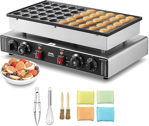 Miniatura 10 de VEVOR Mini máquina para hacer panqueques, 25 piezas, 43 mm de diámetro, máquina holandesa para hacer muffins y gofres antiadherente, parrilla de