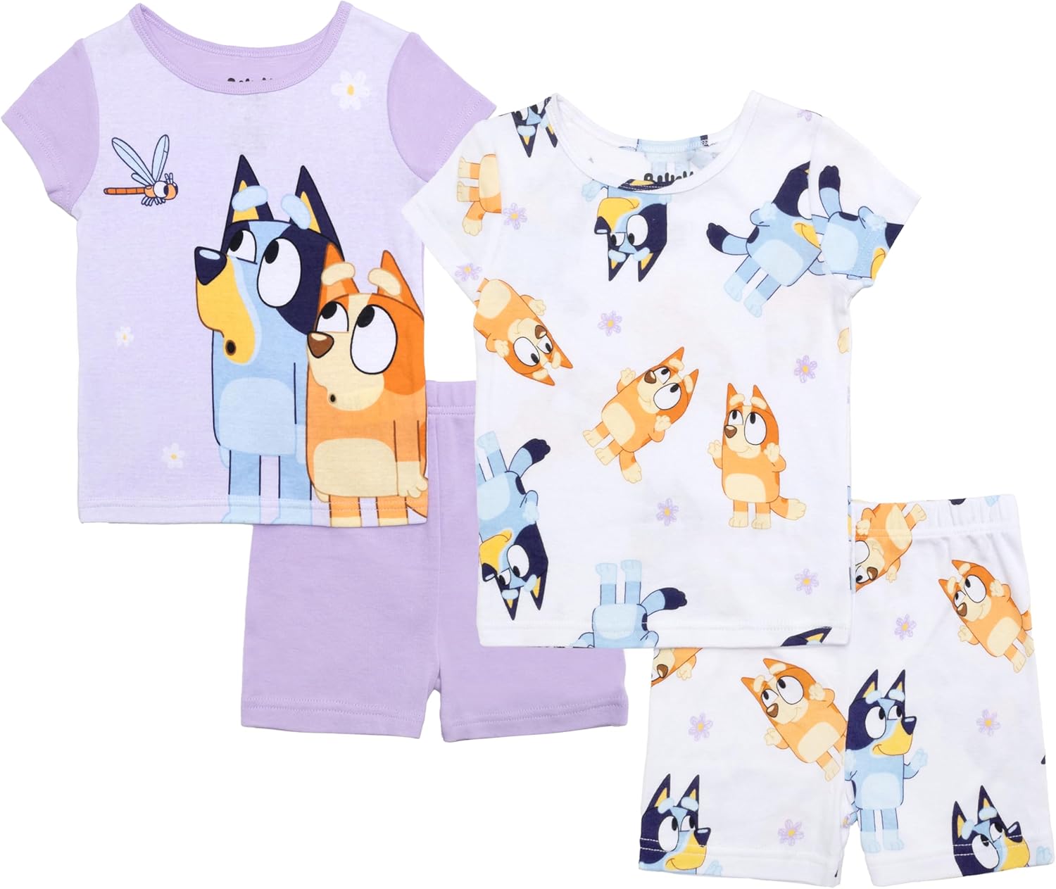 Bluey Unisex Kids' 4-Piece Snug-fit Cotton Short-Sleeve Matching Pajama Set, Soft & Cute for Kids
