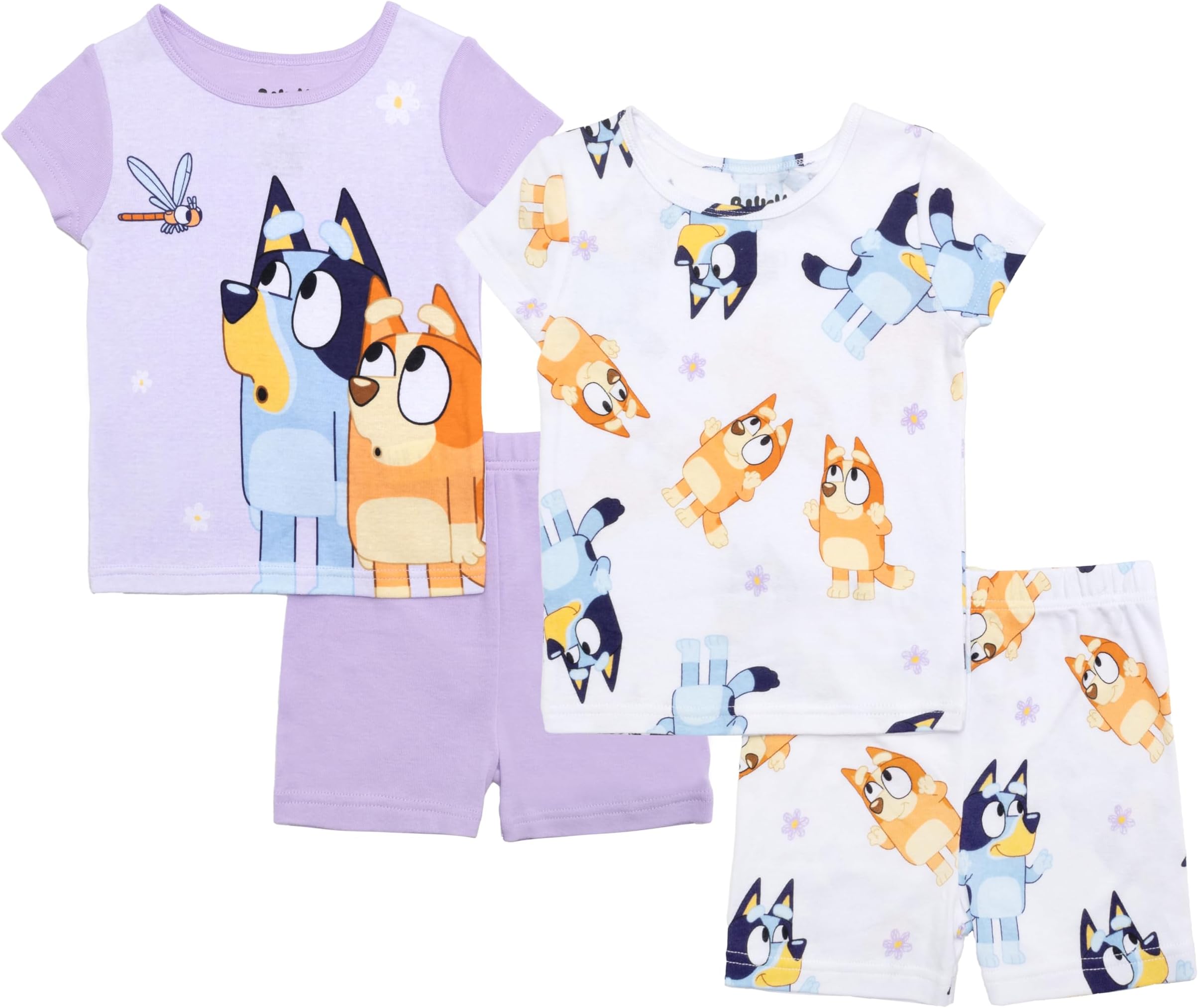 Unisex Kids' 4-Piece Snug-fit Cotton Short-Sleeve Matching Pajama Set, Soft & Cute for Kids