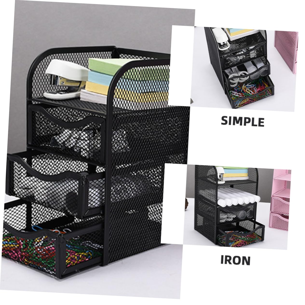 NUOBESTY Organizador De Escritorio Multiusos De Tres Contenedor Para Archivos y Material De Oficina Para Clasificar Documentos Papelería y Cosméticos Diseño Práctico