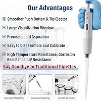 Vista 5 de Micropipeta de 10 mL, micropipetas de laboratorio de un solo canal de 1-10 mL, volumen variable ajustable para laboratorio líquido científico
